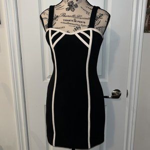 Vintage Joseph Ribkoff Black Body - con Dress with White leather